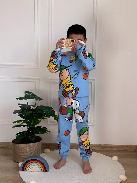 Mavi Snoopy Figür Baskılı Eşofman Takımı