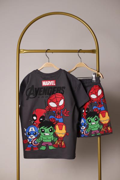 Füme Avengers Figür Detaylı Gap Şortlu Takım