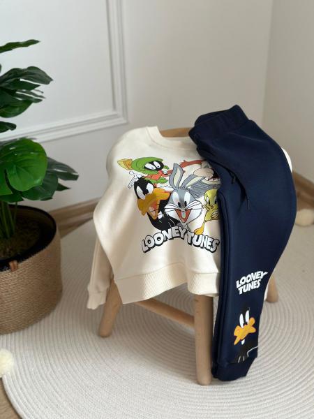 Krem Rengi Looney Tunes Baskılı Eşofman Takımı