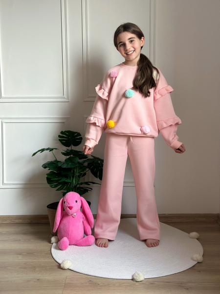 Açık Pembe Ponpon Detaylı Eşofman Takımı
