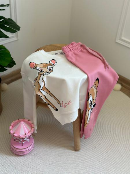 Pembe Sırt Baskılı Bambi Eşofman Takımı