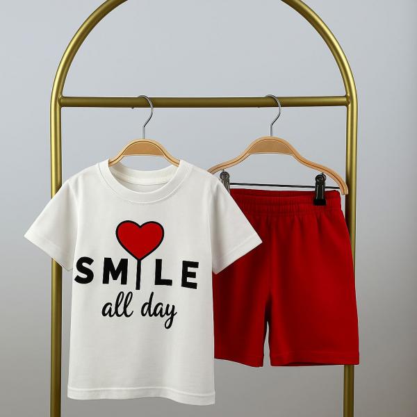 Smile All Day Baskılı Şortlu Takım