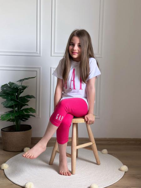 Beyaz Gap Pembe Baskılı Uzun Taytlı Takım