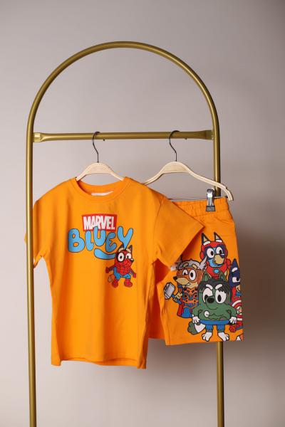 Turuncu Marvel Bluey Figürlü Şortlu Takım