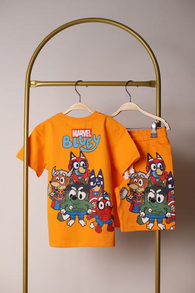 Turuncu Marvel Bluey Figürlü Şortlu Takım