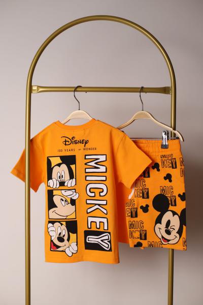 Mickey Kareli Sırt Baskılı Turuncu Şortlu Takım