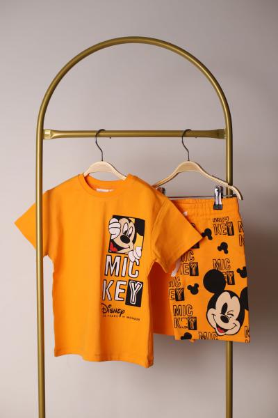 Mickey Kareli Sırt Baskılı Turuncu Şortlu Takım
