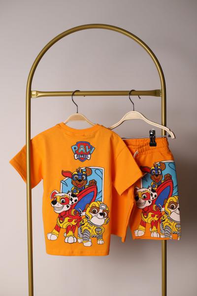 Turuncu Paw Patrol Figür Baskılı Şortlu Takım